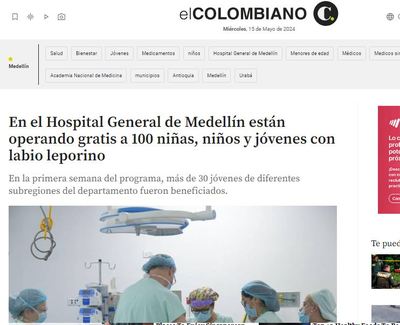 Así nos ven los medios: En el Hospital General de Medellín están operando gratis a 100 niñas, niños y jóvenes con labio leporino