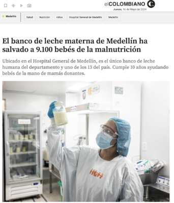 Así nos ven los medios: El banco de leche materna de Medellín ha salvado a 9.100 bebés de la malnutrición