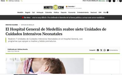 Así nos ven los medios: El Hospital General de Medellín reabre siete Unidades de Cuidados Intensivos Neonatales