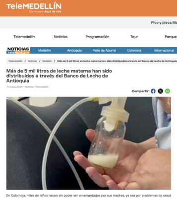 Así nos ven los medios: Más de 5 mil litros de leche materna han sido distribuidos a través del Banco de Leche de Antioquia