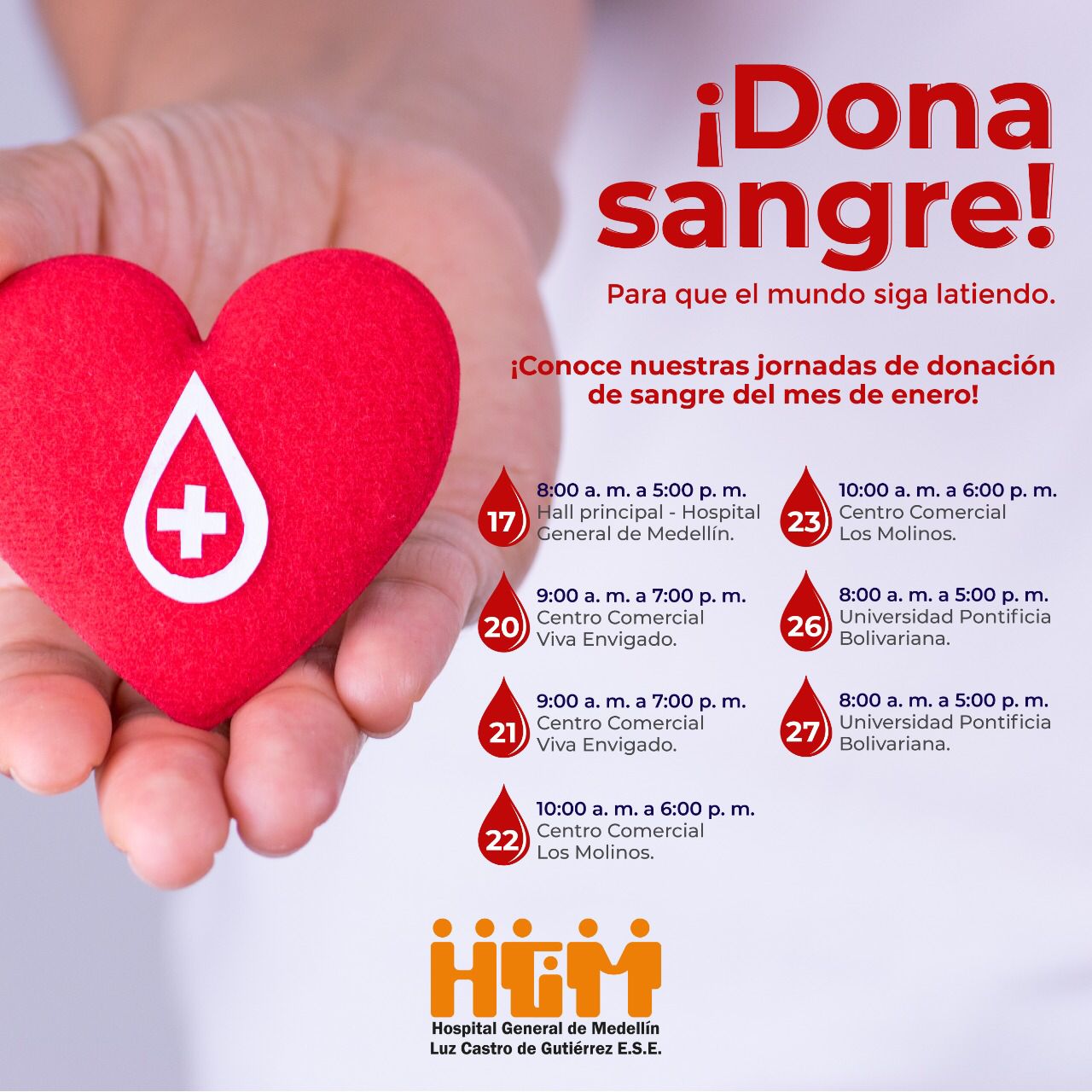 Jornadas de donación de sangre mes de enero